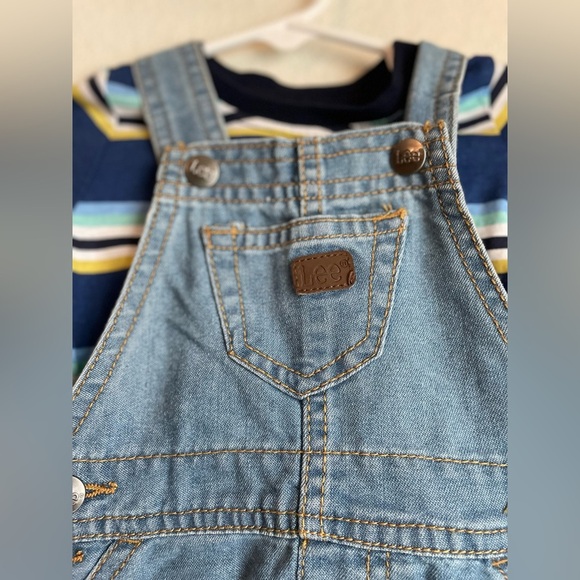 Lee Baby Boy Blue Denim Overalls with Striped Shirt size 3/6M -NWT - Picture 6 of 7